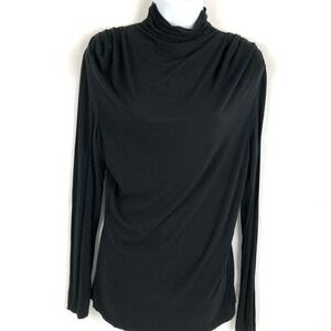 Joseph A Shirt Women Small Black Mock Neck Slinky Pleated shoulders Knit Top